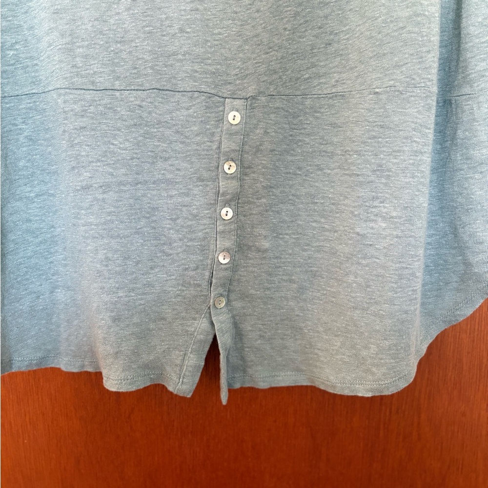 Large Sage Green Adrienne Vittadini Boatneck Linen Roll Tab Sleeve Top - Picture 4 of 11